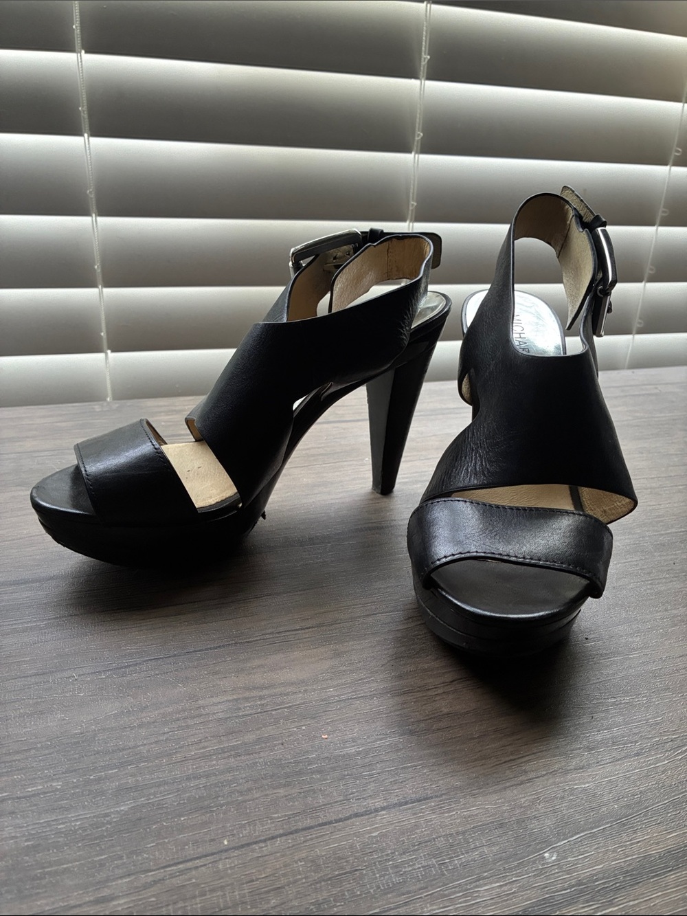 Michael Kors Black Leather Platform Slingback Heels